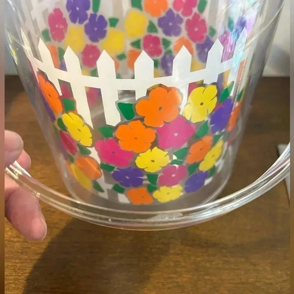 3 piece Acrylic clear ice bucket with painted flowers & picket fence. - Picture 3 of 8